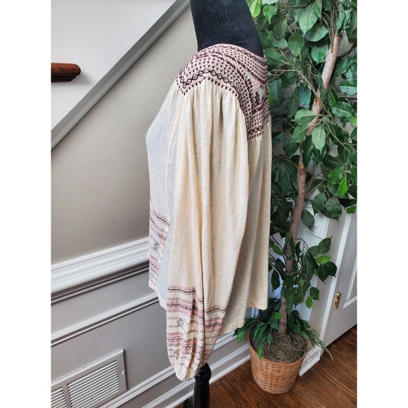 Lucky Brand Women Cream Polyester Round Neck Long Sleeve Pullover Blouse Size M - Picture 6 of 11